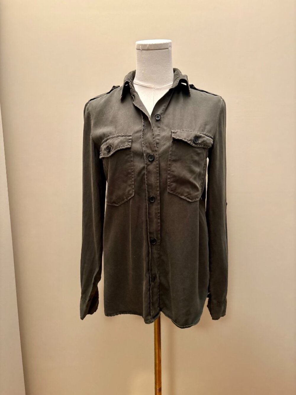 Zara Olive Button-Up Utility Shirt